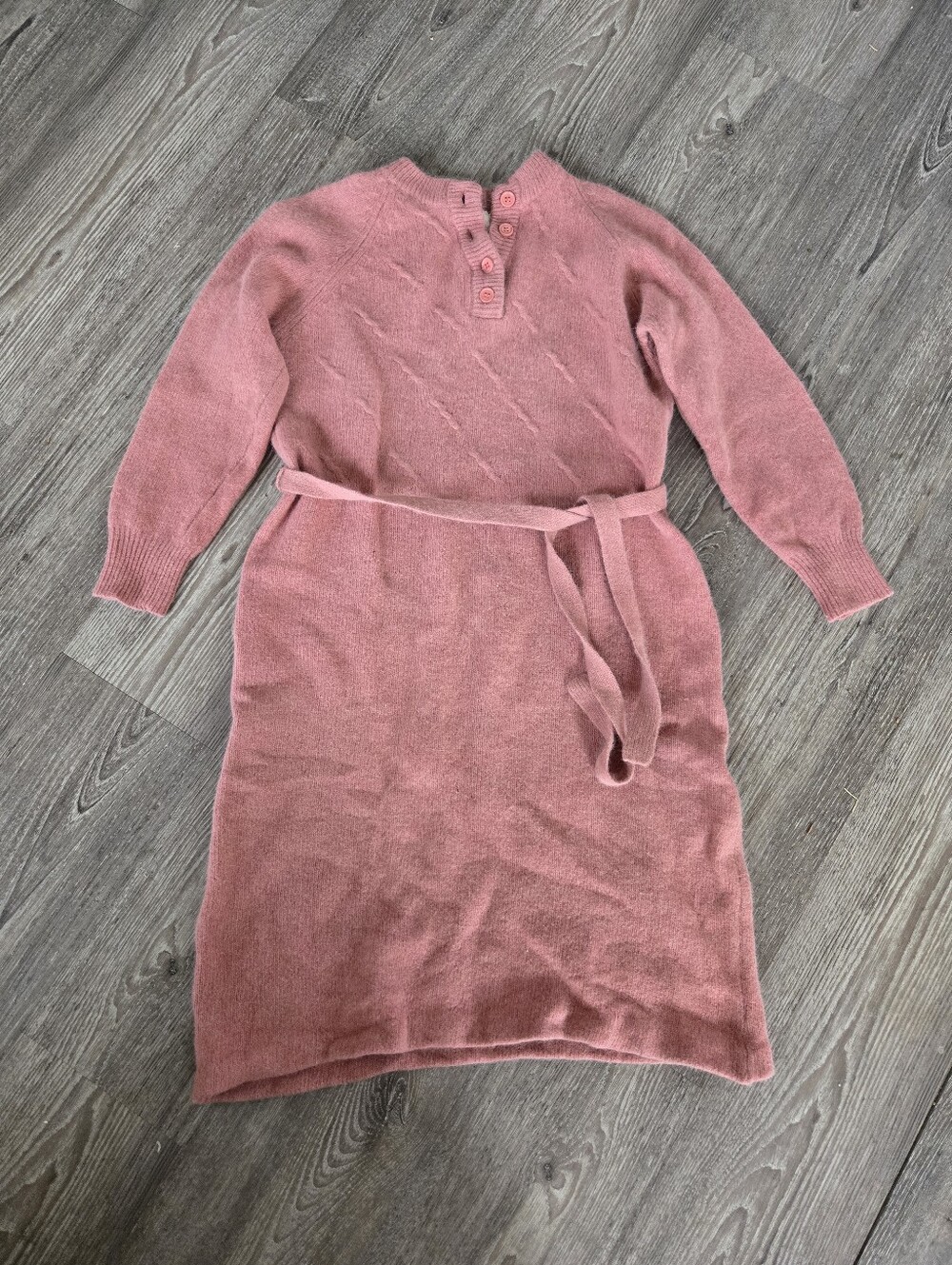 Vintage Margo Boutique Angora Lambswool Knit Dress Pink Henley Midi Size 15/16 - Picture 2 of 10